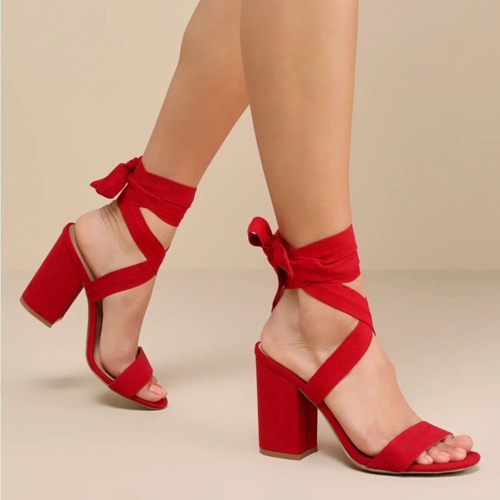 Lulu's Vibrant Red Wrap Heels